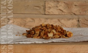 Calentar aceite en una sartén, dorar la almendra laminada y disponer en papel de cocina para eliminar el exceso de grasa. Salar y decorar con ella la crema de chirivía.