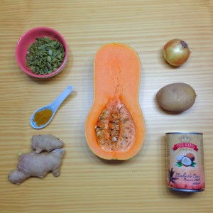 Ingredientes para la sopa de calabaza.