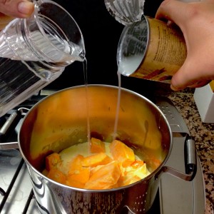 3. A continuación, añadir el agua y el resto del agua de coco y dejar hervir durante 20-30 minutos.